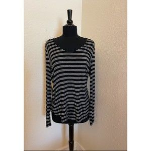 LOFT - Long Sleeve Striped Scoop Neck Rayon Tee - Sz L